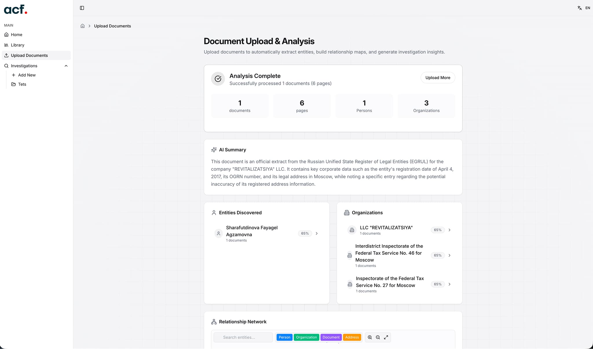 Analyzed document with extracted entities